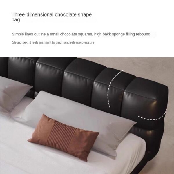 Leather bed with LED light Italian minimalist suspension bed black tofu block master bedroom puff bed soft double bed - Image 5