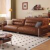 Sofa geniue leather first layer of cowhide antique style straight caramel color leather couch