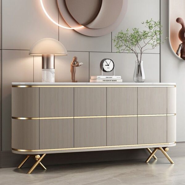 Sideboard Buffet Cabinet Solid Wood Buffet Cabinet with 4 Doors Storage Cabinet with Sintered Stone Tabletop for Dining Room