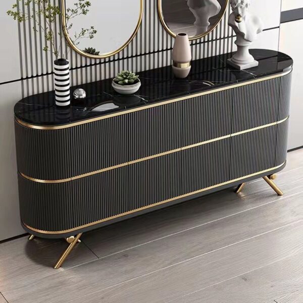 Sideboard Buffet Cabinet Solid Wood Buffet Cabinet with 4 Doors Storage Cabinet with Sintered Stone Tabletop for Dining Room - Image 2