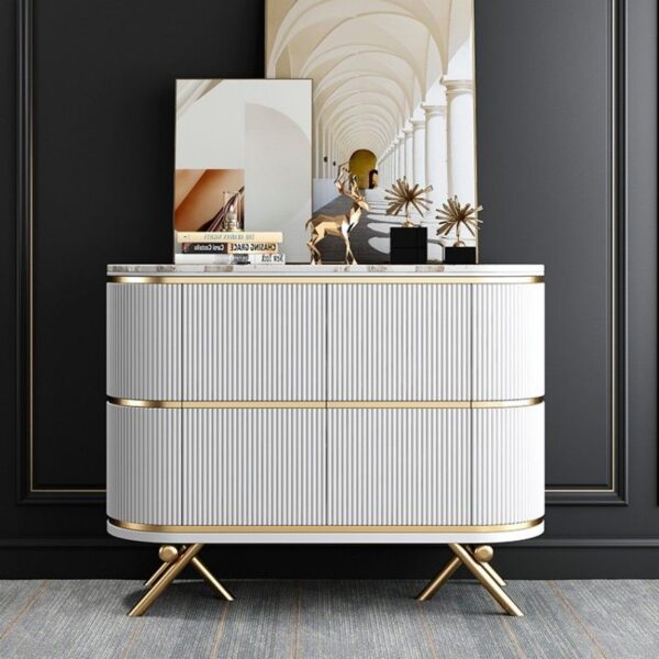 Sideboard Buffet Cabinet Solid Wood Buffet Cabinet with 4 Doors Storage Cabinet with Sintered Stone Tabletop for Dining Room - Image 3
