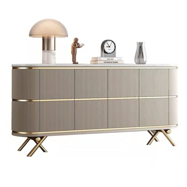 Sideboard Buffet Cabinet Solid Wood Buffet Cabinet with 4 Doors Storage Cabinet with Sintered Stone Tabletop for Dining Room - Image 4