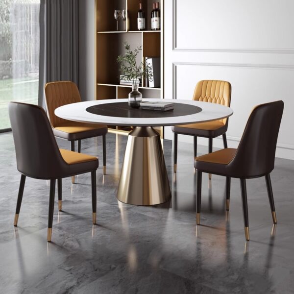 Round dining table stainless stell base rotatable lazy susan 1.2cm thickness sinter stone slab
