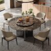 Luxury white platinum diamond natural marble dining table and chair set villa club light luxury large round table imported high grade dinner table