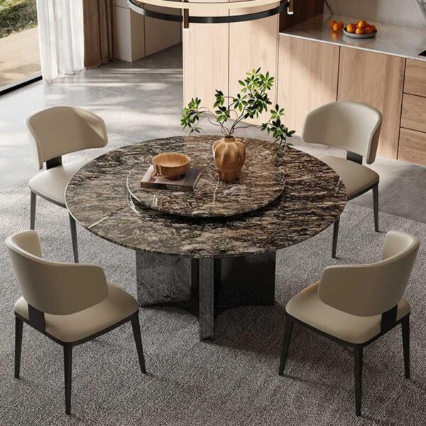 Luxury white platinum diamond natural marble dining table and chair set villa club light luxury large round table imported high grade dinner table