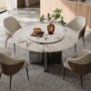 Luxury white platinum diamond natural marble dining table and chair set villa club light luxury large round table imported high grade dinner table - Image 2