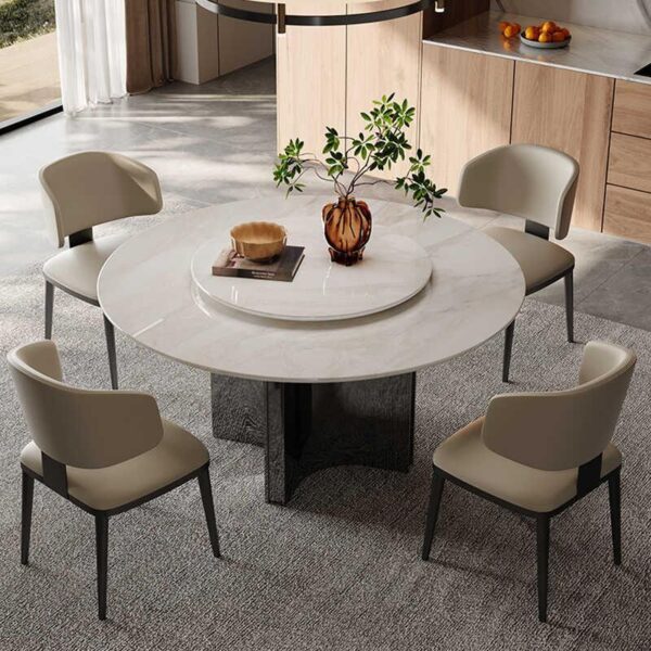 Luxury white platinum diamond natural marble dining table and chair set villa club light luxury large round table imported high grade dinner table - Image 3