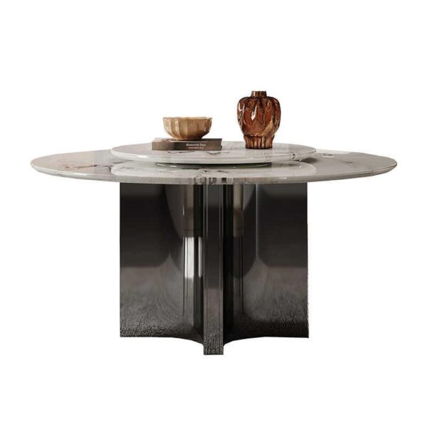 Luxury white platinum diamond natural marble dining table and chair set villa club light luxury large round table imported high grade dinner table - Image 5