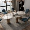 Oval table Stainless steel copper brushed pedestal sinter stone slab - Image 2