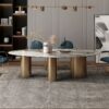 Oval table Stainless steel copper brushed pedestal sinter stone slab