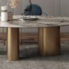 Oval table Stainless steel copper brushed pedestal sinter stone slab - Image 4