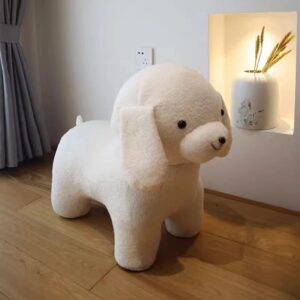 Kids & Adults Lounge Stool, Doggy-Style Fleece Cartoon Shoe-Changing Bench