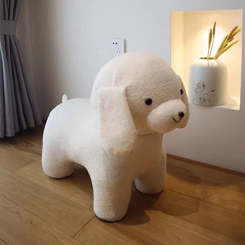 Kids & Adults Lounge Stool, Doggy-Style Fleece Cartoon Shoe-Changing Bench