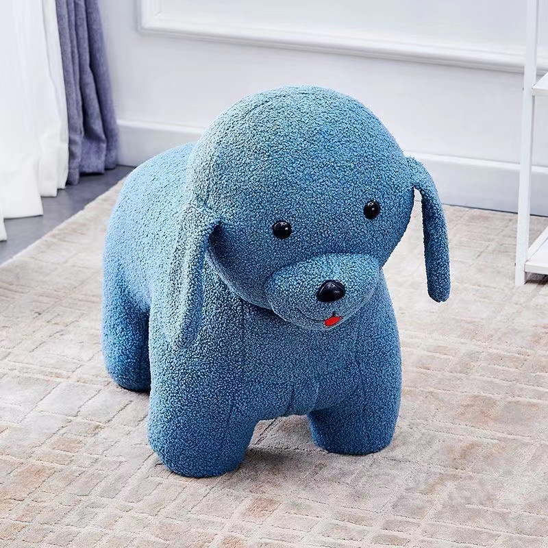 Kids & Adults Lounge Stool, Doggy-Style Fleece Cartoon Shoe-Changing Bench - Image 3